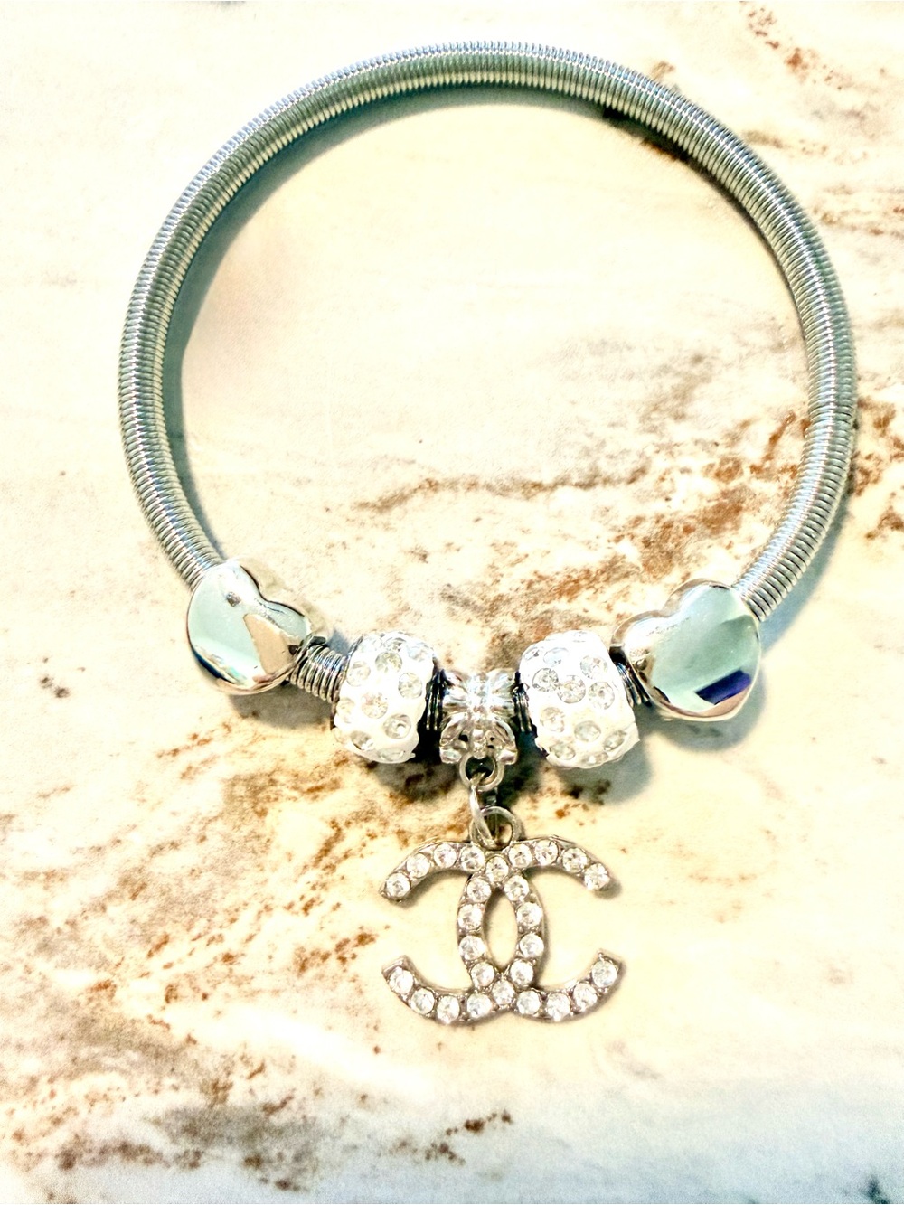 Fashion Jewelry Silver Crystal Charm Bracelet with Logo Pendant